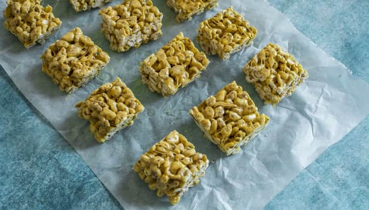 Homemade Rice Krispie Squares Treats cut into squares Homemade Rice Krispie Squares Treats Recipe