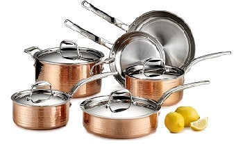 Lagostina Martellata Hammered Copper Tri-Ply Cookware Set